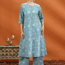 COTTON CULTURE Floral Printed Round Neck Pure Cotton Kurta With Palazzo-image-55