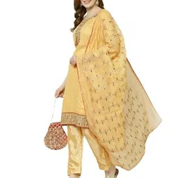 RUDRAA FAB Floral Embroidered Chanderi Silk Unstitched Dress Material image 2