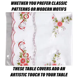 Aura White & Red Printed Anti-Skid Rectangle 4 Seater Table Cover image 3