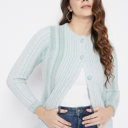 Zigo Women Striped Round Neck Front-Open Sweater-picture-35