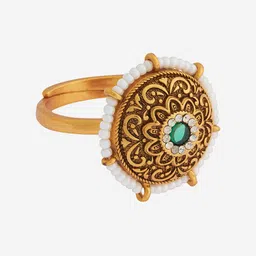 Kushal's Fashion Jewellery Gold-Plated Cubic Zirconia-Studded Adjustable Finger Ring image 3