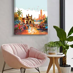 OLIVE TREE Brown & Blue Canvas Abstract Painting Wall Art image 4