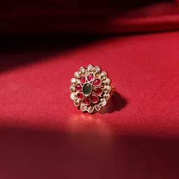 PANASH Gold-Plated Cubic Zirconia Studded Adjustable Finger Ring image 1