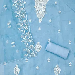 SAINOOR Floral Embroidered Organza Semi-Stitched Dress Material image 5