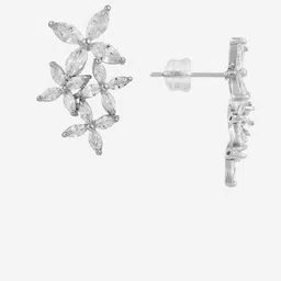 Kushal's Fashion Jewellery Rhodium-Plated Zircon Studded Leaf Shaped Studs image 2