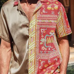 PRIMAL GRAY Men Relaxed Fit Ethnic Motifs Printed Spread Collar Satin Casual Shirt image 4