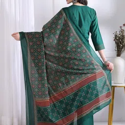 SZN Women Ethnic Motifs Printed Regular Mirror Work Pure Cotton Kurta with Palazzos & With Dupatta image 3