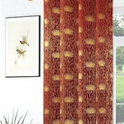 GEET CREATIONS Maroon & Gold-Toned Floral Printed Room Darkening Velvet Long Door Curtain-picture-39