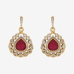 Kushal's Fashion Jewellery Copper Kundan Studded Teardrop Shaped Drop Earrings image 2
