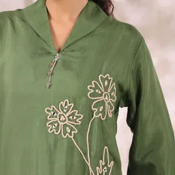 JISORA Embroidered V Neck Pure Silk Top With Palazzo Co-Ords image 5