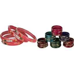 SOMIL Set of 28 Pink Artificial Stones Studded Glass Bangle-picture-33
