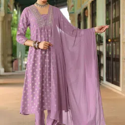 Janasya Women Floral Embroidered Pleated Sequinned Kurta with Trousers & With Dupatta-picture-12