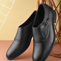 House of Pataudi Men Textured Slip On Formal Loafers-picture-33