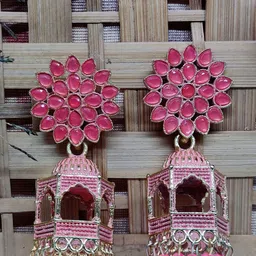 Soniya Crafts Gold-Plated Stones Studded and Beaded Mahal Motif Dome Shaped Jhumkas-picture-13