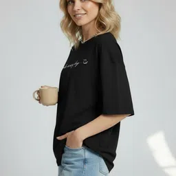 Calm Down Women Typography Printed Drop-Shoulder Sleeves T-shirt-picture-32