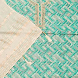 Koskii Geometric Printed Beads and Stones Unstitched Dress Material image 4