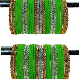 Shasmi Set Of 40 Beige Glass Artificial Stones & Beads Bangle-picture-11