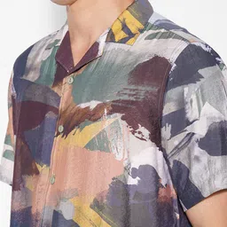 People Men Abstract Printed Cuban Collar Casual Shirt image 3