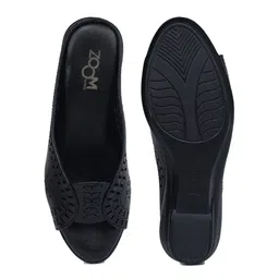 Zoom Shoes Textured Leather Wedge Heel Sandals with Laser Cuts image 3