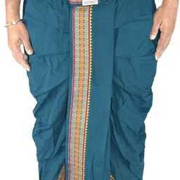 TUNI MANI Men Woven Design Border Cotton Dhoti-image-54