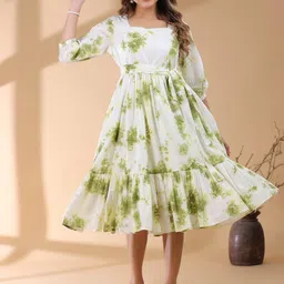 Janasya Print Puff Sleeve Fit & Flare Midi Dress image 4