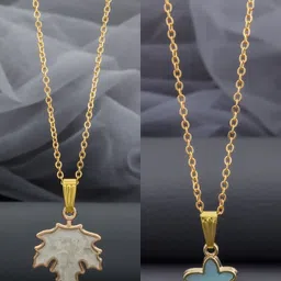 Birado Jewellery Set Of 2 Stainless Steel Gold-Plated Enamelled Necklace And Chains-image-56