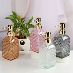 Kookee Orange Colored & Gold Toned Textured Glass Soap Dispenser 400ml-picture-10