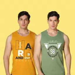 WOOSTRO Men Pack of 2 Typography Printed Round Neck Cotton Slim Fit Sports T-shirts image 3
