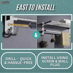 GLOXY Set Of 5 Silver-Toned Foldable Glossy Finish Stainless Steel Towel Holder image 5