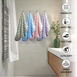 HOUSSE 4Pcs Purple & Blue Printed Microfibre 350 GSM Hand Towels image 3