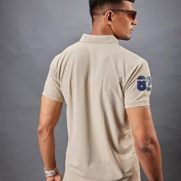 3bros Men Solid Polo Neck Cotton Blend Yellow T-Shirt image 3
