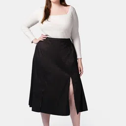 Virgio Pure Cotton Midi Plus Size Opaque A-Line Skirt image 5