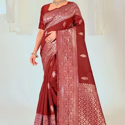 Florence Women Woven Design Zari Silk Cotton Banarasi Saree-image-73