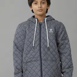 UNDER FOURTEEN ONLY Boys Hooded Geometric Printed Cotton Casual Quilted Jacket-picture-10