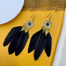 VATIYAANA Jewels Gold Plated Feather Shaped Drop Earrings-picture-13