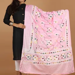 RajeRaj Women Pink Cotton Embroidered Bandhani Dupatta with Thread Work-picture-16