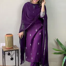 KALINI Women Ethnic Motifs Embroidered Regular Thread Work Kurta with Trousers & With Dupatta image 4