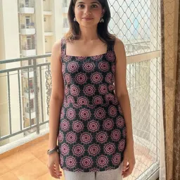 GoSriKi Geometric Printed Shoulder Straps Straight Kurti-image-6