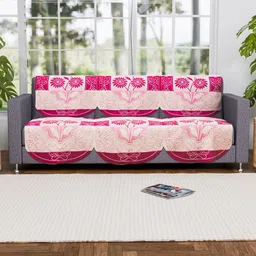 Myntra Elegant Homes Pink & White Printed Cotton Sofa Cover-image-97