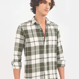 Blu MNKY Men Classic Fit Tartan Checked Spread Collar Cotton Casual Shirt-image-24