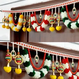 SATVIK CREATIONS Red & Yellow Pom Pom Thoran Festive Decor-picture-12