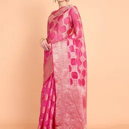 Areca Designer Ethnic Motifs Zari Organza Banarasi Saree image 2