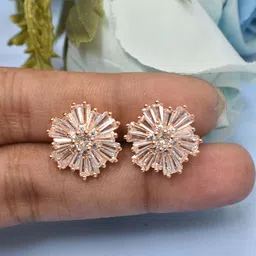 MEIRA JEWELLERY Gold-Plated Artificial Stones Studded Floral Shaped Studs-picture-25