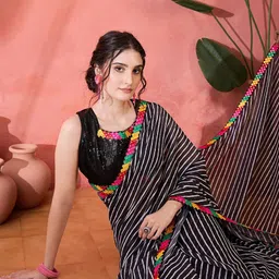 Sangria Leheriya Printed With Embellished Mirror Work Border Pure Georgette Saree-image-5