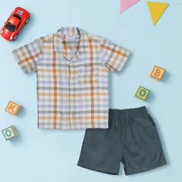 Nauti Nati Boys Checked Short Sleeves Pure Cotton Shirt With Shorts-picture-37