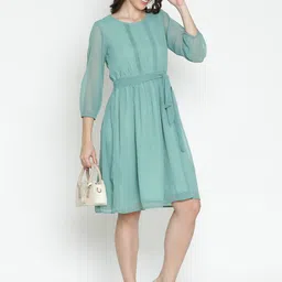 DRAAX Fashions Puff Sleeve Fit & Flare Dress-image-34