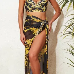 Miss Mosa By Akanksha Black Morocco Swimsuit With Sarong Skirt image 5