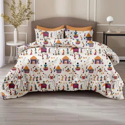 LORETO White Ethnic Motifs 186 TC King Bedsheet with 2 Pillow Covers image 4
