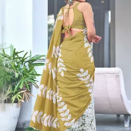 KALINI Batik Silk Cotton Designer Block Print Saree image 3