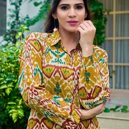 KALINI Ethnic Motifs Printed Shirt Collar Regular Pure Cotton Kurta with Trousers image 5